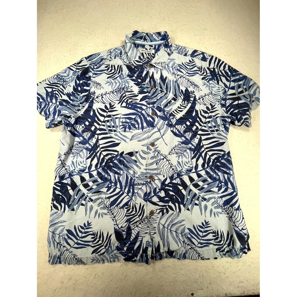 Y2K Tommy Bahama Shirt Mens XL Blue Tropical Hawaiian Camp Collar Button Up